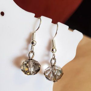 Silver Tone Hook Grey Czech Glass Bead Earrings